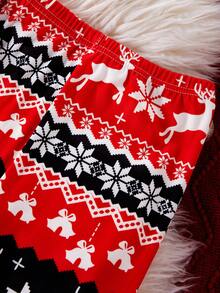 SHEIN 女孩可爱驯鹿圣诞印花柔软弹力长袖和裤子两件套睡衣套装 - 彩色 - 查看 8