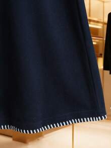 Modelyn Women's Design Sense Crew Neck Long Sleeve Loose Knit Sweater, Navy Blue, Fashionable, Autumn/Winter - Navy Blue - View 5