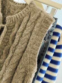 Franclia 女士秋冬新款针织背心，系带设计，优雅学院风，独特显瘦优雅，优质柔软，户外休闲百搭，具有抗衰老功效。 - 卡其色 - 查看 7