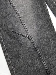 SHEIN ChillGRL 青少年女孩宽松休闲曲线阔腿牛仔裤，配有红色撞色腰带，适合日常、通勤、休闲、度假、聚会、街头风格 - 黑色 - 查看 5