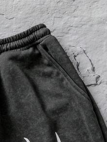 SHEIN Coolqubz 1 件休闲宽松运动裤，适合青少年男孩，适合街头服饰 - 深灰色 - 查看 5