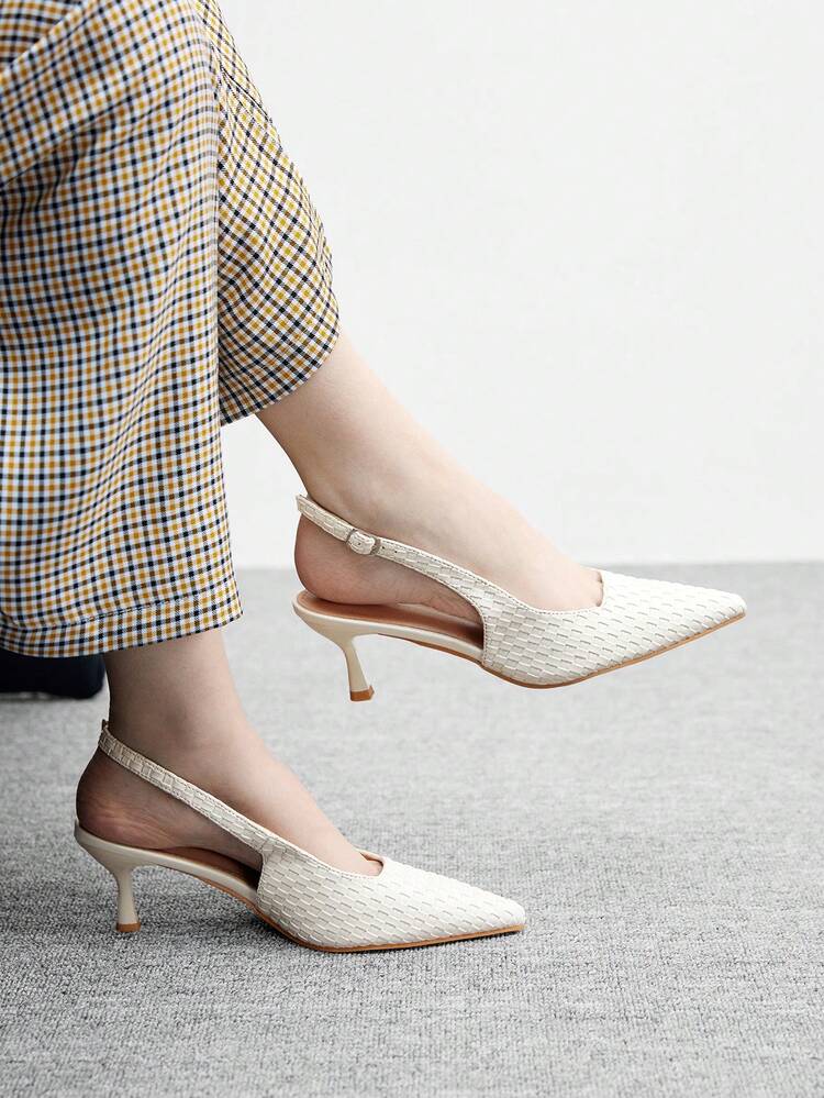 CUCCOO BIZCHIC Versatile Pointed Toe Beige PU Woven Texture Closed Toe High Heel Pumps For Women For Christmas