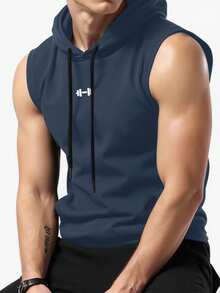 Gym Rark Men's Barbell Print Drawstring Hooded Sports Tank Top - Dark Grey - View 3