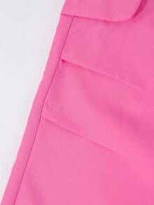 SHEIN Explorewe Bộ 2 sản phẩm Áo thun tay ngắn in chữ màu hồng tươi sáng và quần dài túi hộp thời trang dạo phố thường ngày mùa xuân/hè cho bé gái tuổi teen - Màu Hồng Tươi - Xem 3