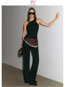 ATUI Studio Damen Asymmetrische Kaltschulter Bluse, sexy & elegante Büro-Lady-Bluse mit Metallknopf-Dekor an der Schulter, modisch für den Arbeitsweg, elegant & sexy, geeignet für Strandurlaub auf Hawaii, Kaltschulter-Design, Bluse, elegantes Damen-Camisole