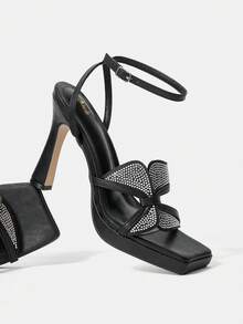 Women's High Heel Sandals With , Chunky Heel And Square Toe Vacation Shoes Summer - Black - View 2