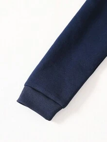 SHEIN 青少年男童简约纯色浅灰色休闲卫衣，秋冬款 - 藏蓝色 - 查看 6