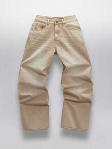 SWAVVY 男士休闲梭织宽松长裤，日常年轻休闲风格 - 卡其色 - 查看 1