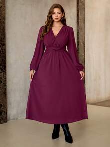 Roveilla Vestido maxi de manga larga con abertura lateral, talle alto con pliegues y ajuste en la cintura, estilo cruzado, elegante y vintage, apropiado para oficina, casual, fiesta, Halloween, Navidad, Acción de Gracias, tarde de té, Año Nuevo, para mujer de talla grande, color rojo Angola