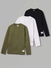 SHEIN Vacaura 3件套休闲针织圆领长袖T恤，秋季