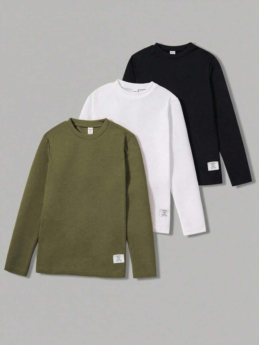 SHEIN Vacaura 3件套休闲针织圆领长袖T恤，秋季