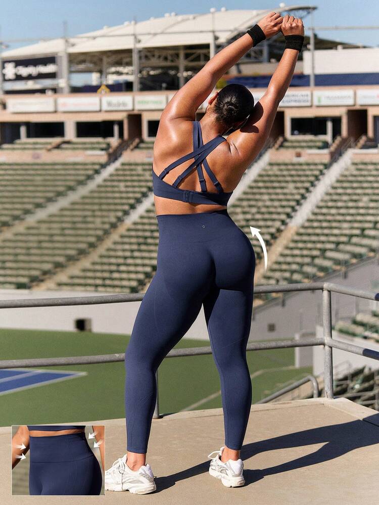 24" Plus Size Seamless Ready Set Go Tummy Control Scrunch Butt High-Waist Leggings Medium Impact Running Jogging Training Gym Workout