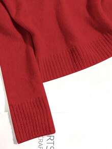 SHEIN Franclia Women's Minimalist Fashion Fur Collar Patchwork Raglan Sleeve Solid Color Knit Pullover Sweater, Autumn/Winter - Red - View 5