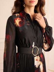 Lilora 女士休闲长袖收腰长连衣裙 - 黑色 - 查看 7