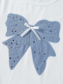 SHEIN ChillGRL 2 件套 青少年女孩休闲时尚蝴蝶结刺绣短袖上衣和多口袋工装裤