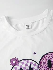 SHEIN ChillGRL 2 件套青少年女孩字母印花圆领 T 恤 + 工装裤，休闲街头风格 - 紫色 - 查看 3