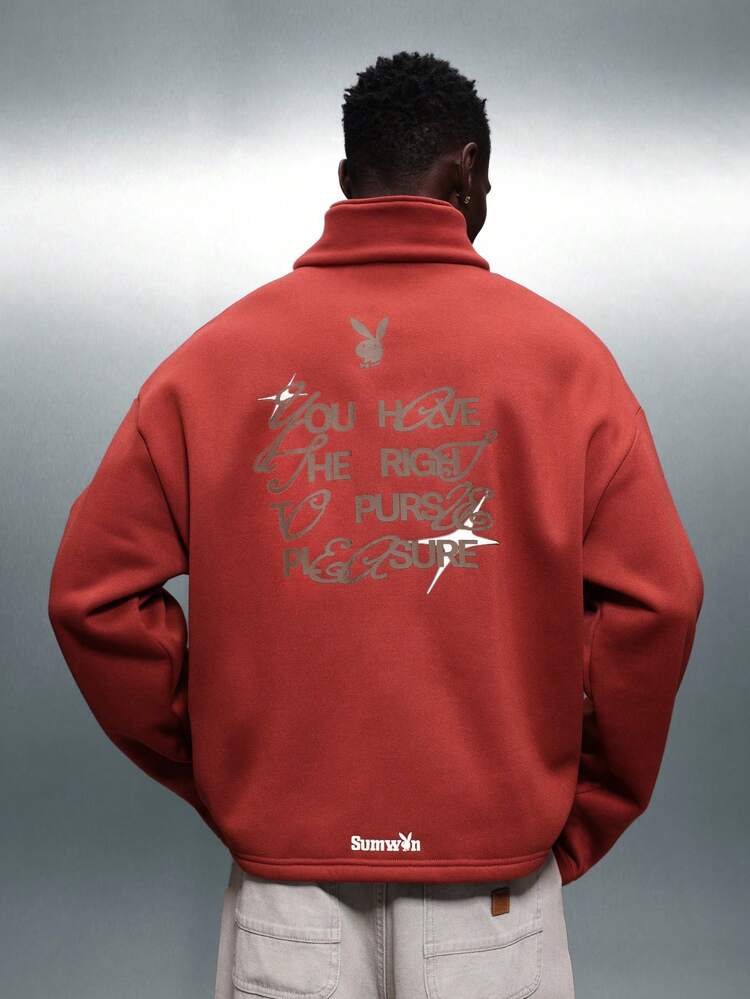 PLAYBOY X SUMWON Mock Neck Half Zip Sweatshirt With Script