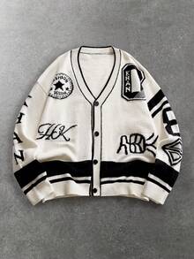 ROMWE MEN Prep 男士印花开衫针织毛衣 - 白色 - 查看 1