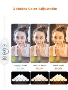 1 USB Tri Color Adjustable Fill Light Bulb, 4/6/8/10/12LED Light Bulb, 3 Color Adjustable Mirror Lights, Dressing Mirror 3000K Warm 4000K Natural 6500K Daylight White Portable Makeup Mirror Light, Suitable, Bathroom Mirror Lighting, Various Scenes - Multicolor - View 7
