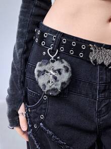 ROMWE Kawaii 1 Stück Y2K Retro Chic Punk High-End grau Kunstfell Tierdruck Nieten 3D Herz Kristall Cut Out Kreuz DIY Schlüsselanhänger Taschenbaumler, geeignet für Frauen, Alltagstragen, Urlaubsgeschenk - Grau-31 - Übersicht 3