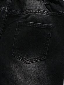 Coolqubz 青少年男孩帅气破烂个性图案印花休闲街头服饰百搭趣味风黑色牛仔裤