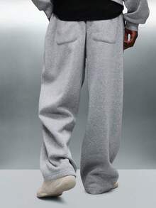 PLAYBOY X SUMWON Relaxed Fit Essential Sweatpants With Logo Bunny Emblem Casual Lounge Pants For Daily Comfort - Light Grey - View 3