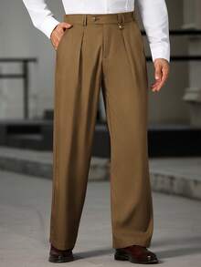 Manfinity Bizformal Men's Designer Dress Pants, Fashion Casual Formal Black Suit Pants, Elegant Draping Effect - Brown - View 5