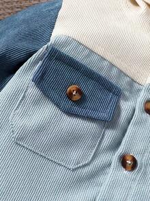 SHEIN Playful Pals 2pcs Baby Boy Solid Color Button Front Hoodie & Straight Pants Outfit