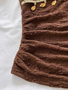 Soleia 女士度假派对棕色上衣，露背系带海星贝壳装饰蕾丝V领花卉金属扣白色针织修身款，性感修身时尚上衣，适合派对、约会、邮轮、海滩、度假、音乐节、波西米亚风度假。 - 棕色 - 查看 4