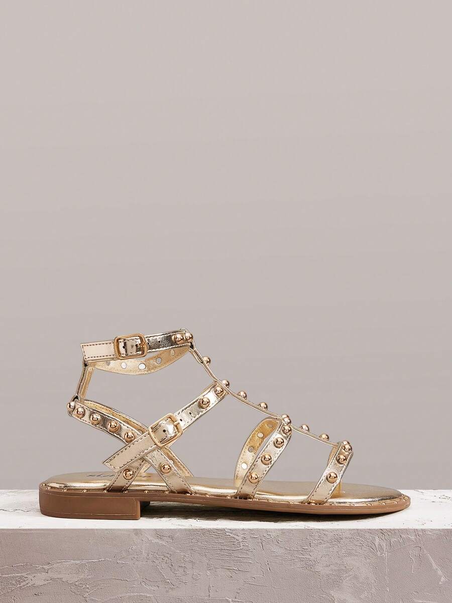 Styleloop Women's Flat Sandals, Boho Style, Retro American, Bohemian, Western, Music Festival, Party, Beach, Vacation For Christmas Valentine's Day Holiday Travel Essential Boho - Gold - View 1