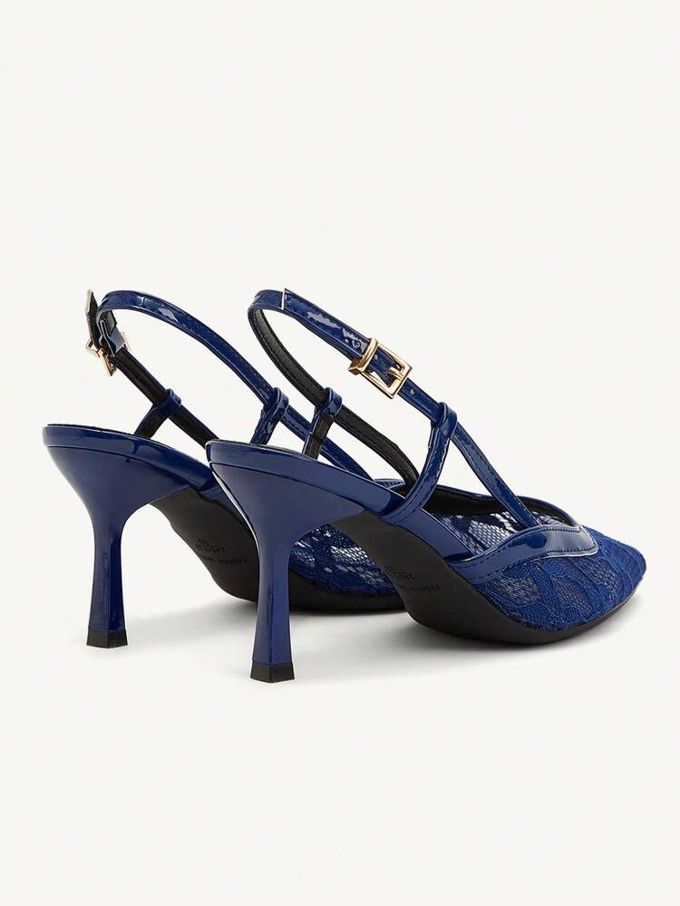 CUCCOO CHICEST Women's Elegant Blue Lace Pointed Toe Pumps