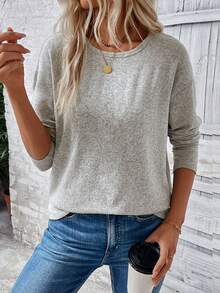 EMERY ROSE 女士新款时尚圆领长袖T恤 - 杏色 - 查看 3