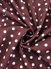 Vionelle Plus Size Women's Elegant Brown Polka Dot Print Long Sleeve Shirt Collar Outerwear Top,Retro College Style Office Autumn Modest Fashion - Multicolor - View 7