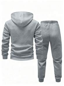 Manfinity Homme Bộ áo hoodie và quần dài có dây rút dành cho nam, vải jacquard họa tiết hình thoi màu trơn, thiết kế nhãn mác chi tiết, bộ đồ thể thao thường ngày, phong cách tối giản cho ở nhà, đi làm, bộ 2 món mùa thu/đông dành cho nam, bộ đồ thể thao thường ngày cho nam, áo hoodie và quần nỉ, bộ 2 món nam, phong cách cổ điển, thích hợp cho sinh hoạt hàng ngày, những chuyến đi cuối tuần, hoạt động ngoài trời, du lịch, môi trường làm việc thoải mái hoặc các dịp bán trang trọng, quà tặng cho bạn trai/chồng, quà kỷ niệm/sinh nhật, quà Giáng sinh, năm mới, đám cưới. - Màu Xám nhạt - Xem 2