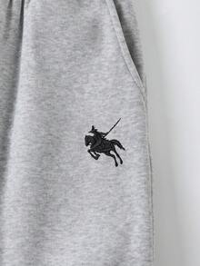 SHEIN Mirajuku 休闲宽松图案印花口袋设计运动裤，适合青少年男孩，适合日常休闲、通勤和运动穿着 - 灰色 - 查看 4