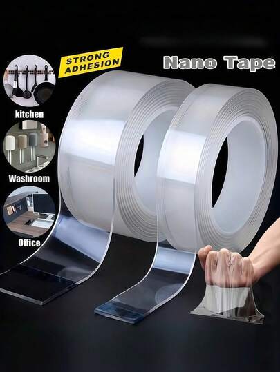 1 Roll 1/3/5/10M Heavy Duty Double-Sided Tape, Reusable Strong Adhesive Tape, Multi-Purpose Removable Washable Clear Nano Tape, Suitable For Home/Office/Car Sticky Items, Best For Home Decor Tools, Damage-Free Stickers, Wall Decals