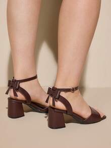 CUCCOO CURVES Women's Casual Solid Color Square Toe Wide Fit Sandals Valentine's Day - Mocha Brown - View 4