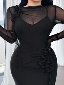 Modelyn Elegant Women's Dress With 3D Ruffle Hem Goth Goth - Black - View 5