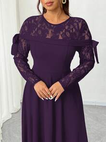 Elenzga 大码女士优雅蕾丝拼接连衣裙 - 紫色 - 查看 4