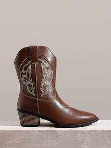 Styleloop Women's Mid-Calf Boots, Suitable For Holiday, BOHO, Retro American, Bohemian, Western Style, Music Festival, Party, Christmas, Halloween - Brown - View 2