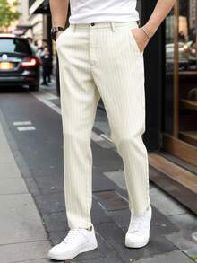 Calvornis 男士條紋圖案斜口袋定制西褲 - 米色 - 查看 6