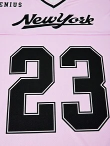 SHEIN ChillGRL Teen Girls' Digital Graphic Print V-Neck Short Sleeve Top T-Shirt And Solid Color Pocket Utility Pants 2-Piece Outfit, Spring/Summer Summer Holiday - Pink - View 5