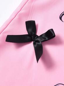 SHEIN ChillGRL Tween Girls Printed Round Neck Short Sleeve Top & Bow Decor Long Pants 2-Piece Set