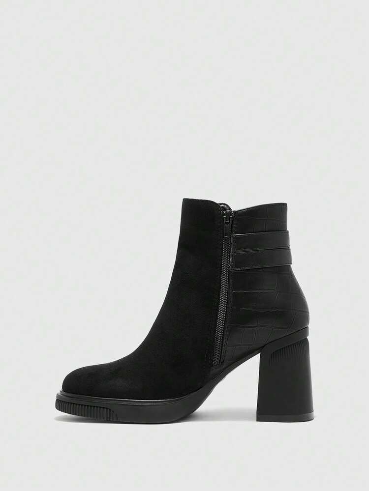 CUCCOO BIZCHIC Women's Buckle Design Fashion Casual High Heel Mid-Calf Boots For Christmas