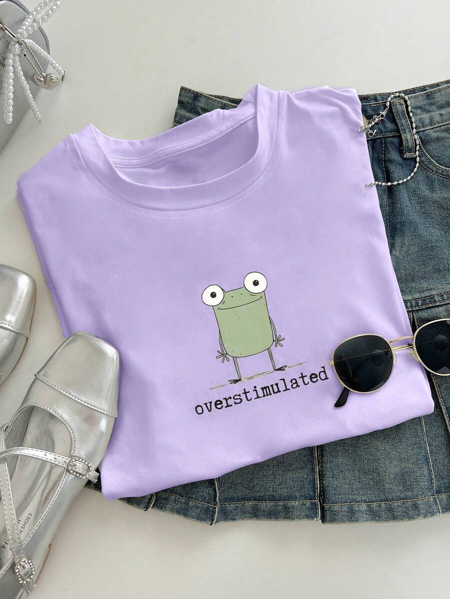 INAWLY Casual Fashion Versatile Summer Printed Round Neck Short Sleeve Women T-Shirt