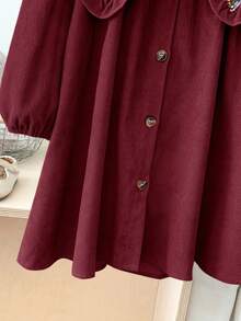 LMoss Kids Young Girl Woven Solid Color Patchwork Ditsy Floral Peter Pan Collar Casual Dress - Burgundy - View 5