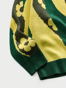 ROMWE MEN Street Life Men's Crew Neck Multi-Color Floral Knit Sweater, Streetwear Vibrant - Green - View 4