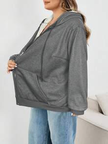 SHEIN CURVE+ 大码女装/秋季服装/秋季女装/冬季女装/冬季女装大码女式黑色针织连帽毛绒卫衣大码女式连帽衫大码女式卫衣8XL女装6XL大码女装大码女装大码女装/秋季/冬季 - 深灰色 - 查看 6