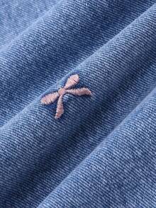 SHEIN ChillGRL Teen Girls Wide Leg Jeans, New Design Embroidered Bowknot Straight Leg Pants Pants Baggy Jeans Baggy Jeans Woman Baggy Girl Jeans Pants Jean Baggy Jeans For Girls Summer Holiday - Light Wash - View 4