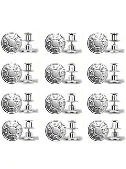 Conjunto de 3/6/8/12/24 botões de pressão para calças jeans folgadas, sem costura e sem ferramentas, substituição instantânea, botões de metal reutilizáveis e ajustáveis para calças.